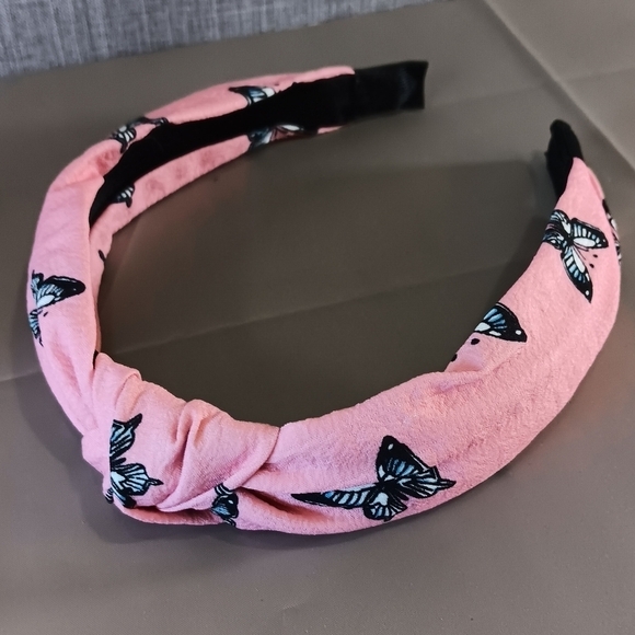 Top Knot Headband Pink BUTTERFLY Boho Beach Cottagecore Fairycore Dainty Whimsy - Picture 1 of 5